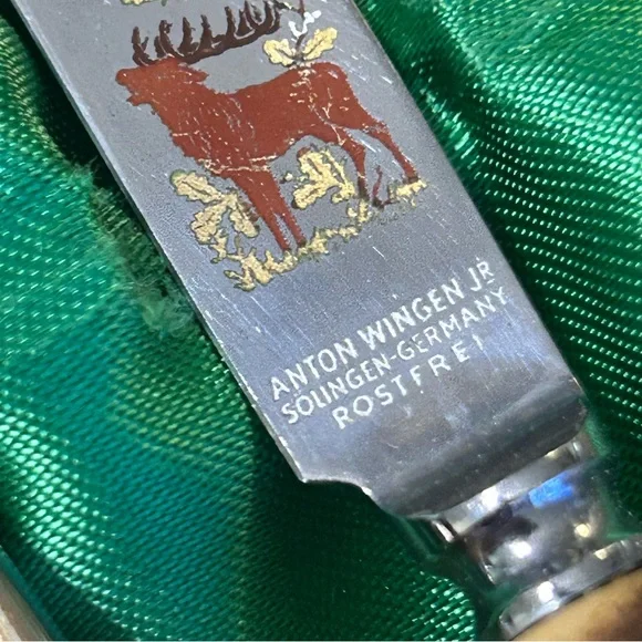 💥SOLD💥 Anton Wingen Solingen Germany Carved Antler 8pc Knife Fork Set Flatware - Picture 11 of 13